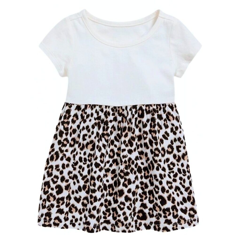 OLD NAVY BABY Fit & Flare Cream Tan & Leopard Print Dress Size 0-3M
